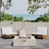 Christopher Knight Home Sherwood Acacia Wood Outdoor Lounge Chairs and 50,000 BTU Square Propane Fire Pit, 32.5 “W x 34.5 “D x 24.5 “H, Teak + White + Light Gray