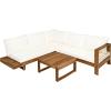 Christopher Knight Home Tenny 5-Seater Acacia Wood Patio Furniture Set, Outdoor Conversation Corner Sofa Set with Club Chair+Coffee Table, Patio Sectional Chat Set for Backyard/Balcony, Teak+Beige