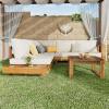 Christopher Knight Home Tenny 5-Seater Acacia Wood Patio Furniture Set, Outdoor Conversation Corner Sofa Set with Club Chair+Coffee Table, Patio Sectional Chat Set for Backyard/Balcony, Teak+Beige