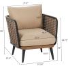 Christopher Knight Home Tobin Patio Wicker Accent Chair, Water-Resistant Cushion,Outdoor Lounge Chair,Woven Faux Rattan Backrest&Armrest,Sturdy Metal Frame Garden/Backyard Armchair,Brown+Black+Beige