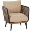 Christopher Knight Home Tobin Patio Wicker Accent Chair, Water-Resistant Cushion,Outdoor Lounge Chair,Woven Faux Rattan Backrest&Armrest,Sturdy Metal Frame Garden/Backyard Armchair,Brown+Black+Beige