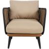 Christopher Knight Home Tobin Patio Wicker Accent Chair, Water-Resistant Cushion,Outdoor Lounge Chair,Woven Faux Rattan Backrest&Armrest,Sturdy Metal Frame Garden/Backyard Armchair,Brown+Black+Beige