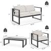 Christopher Knight Home Tundr Outdoor 4 Seater Chat Set with Coffee Table, Patio Conversation Sets, Sectional Aluminum Furniture Set with Cushions, 2 Chairs and Loveseat Set, Black Finish + Beige