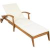 Christopher Knight Home Wilky Acacia Wood Chaise Lounge Chair Outdoor with Armrest, Wooden Patio Outdoor Chaise Lounge with Wheels and Cushions, Adjustable Backrest Single Lounge Sofa, Cream+Teak