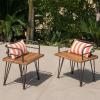 Christopher Knight Home Zion Outdoor Industrial Acacia Wood Chairs with Iron Frame, 2-Pcs Set, Teak Finish / Rustic Metal