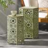 GDFStudio Elliot Outdoor 12 Inch and 14 Inch Sunburst Iron Side Table Set (Crackle Green) (301960)(Crackle Green)