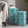 GDFStudio Elliot Outdoor 12 Inch and 14 Inch Sunburst Iron Side Table Set (Crackle Green) (301960)(Crackle Teal)