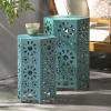 GDFStudio Elliot Outdoor 12 Inch and 14 Inch Sunburst Iron Side Table Set (Crackle Green) (301960)(Crackle Teal)