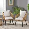 Great Deal Furniture Becky Indoor Wicker Club Chairs with Cushions (Set of 2), Light Brown and Beige(Light Brown  Black  Beige)