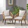 Great Deal Furniture Becky Indoor Wicker Club Chairs with Cushions (Set of 2), Light Brown and Beige(Light Brown  Black  Beige)