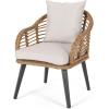 Great Deal Furniture Becky Indoor Wicker Club Chairs with Cushions (Set of 2), Light Brown and Beige(Light Brown  Black  Beige)