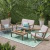 Great Deal Furniture Christopher Knight Home Camryn Outdoor 4 Seater Chat Set with Cushions, Gray Finish