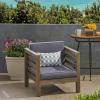 Great Deal Furniture Louise Outdoor Acacia Wood Club Chair with Cushion, Gray Finish and Dark Gray, (308365)