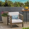 Great Deal Furniture Louise Outdoor Acacia Wood Club Chair with Cushion, Gray Finish and White, (308367)(Gray Finish + White)