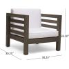 Great Deal Furniture Louise Outdoor Acacia Wood Club Chair with Cushion, Gray Finish and White, (308367)(Gray Finish + White)