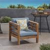 Great Deal Furniture Louise Outdoor Acacia Wood Club Chair with Cushion, Gray Finish and White, (308367)(Teak Finish + Blue)