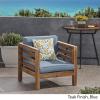 Great Deal Furniture Louise Outdoor Acacia Wood Club Chair with Cushion, Gray Finish and White, (308367)(Teak Finish + Blue)