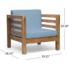 Great Deal Furniture Louise Outdoor Acacia Wood Club Chair with Cushion, Gray Finish and White, (308367)(Teak Finish + Blue)