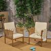 Great Deal Furniture Ray Acacia Outdoor Acacia Wood Club Chairs, Brown Patina and Cream (Set of 2), (306223)(Brown Patina Finish + Cream)