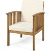 Great Deal Furniture Ray Acacia Outdoor Acacia Wood Club Chairs, Brown Patina and Cream (Set of 2), (306223)(Brown Patina Finish + Cream)
