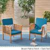 Great Deal Furniture Ray Acacia Outdoor Acacia Wood Club Chairs, Brown Patina and Cream (Set of 2), (306223)(Brown Patina Finish + Dark Teal)
