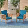 Great Deal Furniture Ray Acacia Outdoor Acacia Wood Club Chairs, Brown Patina and Cream (Set of 2), (306223)(Brown Patina Finish + Dark Teal)