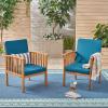 Great Deal Furniture Ray Acacia Outdoor Acacia Wood Club Chairs, Brown Patina and Cream (Set of 2), (306223)(Brown Patina Finish + Dark Teal)