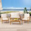 Willowbrook Outdoor 4pc Chat Set – Acacia Wood – Teak(Teak + Beige)