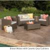 Christopher Knight Home 300057 Puerta Outdoor 4 Piece Light Brown Wicker Chat Set, Ceramic Grey