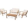 Christopher Knight Home Aabbye Outdoor Acacia Wood 4 Seater Chat Set with Cushions, Brown Patina Finish, Cream