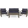 Christopher Knight Home Alexander Outdoor 4 Seater Acacia Wood Chat Set with Water Resistant Cushions, Gray and Dark Gray(Gray and Dark Gray)