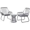 Christopher Knight Home Ava Outdoor 3 Piece Rope and Steel Chat Set, Finish, Gray/White/Gray
