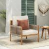Christopher Knight Home Barris Lounge Chair Outdoor Set of 2, Patio Accent Chair, Comfy Reading Extra Seat, Wooden Frame+Rope Woven+Removable Cushion, for Garden/Backyard/Balcony/Poolside,Teak+Beige(Teak+beige)