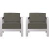 Christopher Knight Home Booth Outdoor Aluminum Club Chairs, Silver (Set of 2), Sliver/Khaki