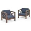 Christopher Knight Home Brava Outdoor Acacia Wood Club Chairs with Water Resistant Cushions (Set of 2), 30.25 “W x 30.25 “D x 26.5 “H, Gray + Dark Gray