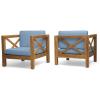 Christopher Knight Home Brava Outdoor Acacia Wood Club Chairs with Water Resistant Cushions (Set of 2), 30.25 “W x 30.25 “D x 26.5 “H, Teak + Blue