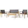 Christopher Knight Home Bryan Outdoor 4 Seater Chat Set- Wicker and Acacia Wood – Gray/Teak