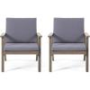 Christopher Knight Home Carlos Outdoor Acacia Wood Club Chairs with Cushions (Set of 2), Gray Finish, Dark Gray