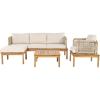 Christopher Knight Home Coby 4-Piece Acacia Wood Patio Furniture Set, Outdoor Conversation Sofa Set with Club Chair, Coffee Table and Ottoman, Patio Sectional Chat Set for Backyard/Balcony, Teak+Beige