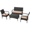 Christopher Knight Home Cordoba PE Rattan Chat Set, 4-Pcs Set, Brown / Tan