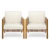Christopher Knight Home Corrine Outdoor Acacia Wood Club Chair with Wicker Accents (Set of 2), Teak Finish, Light Multi-Brown, Beige