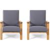Christopher Knight Home Earlean Outdoor Club Chairs with Cushions (Set of 2), Teak Finish, Dark Gray