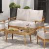Christopher Knight Home Havets 4 Piece Patio Conversation Sets, Outdoor Acacia Wood Patio Seating Group,Woven Rope Loveseat Chairs with Cushions and Coffee Table for Porch Backyard Balcony, Teak+Beige(Teak+beige 2 Pcs Set)