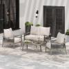 Christopher Knight Home Havets 4 Piece Patio Conversation Sets, Outdoor Acacia Wood Patio Seating Group,Woven Rope Loveseat Chairs with Cushions and Coffee Table for Porch Backyard Balcony, Teak+Beige(Gray+beige 4 Pcs Set)