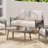 Christopher Knight Home Havets 4 Piece Patio Conversation Sets, Outdoor Acacia Wood Patio Seating Group,Woven Rope Loveseat Chairs with Cushions and Coffee Table for Porch Backyard Balcony, Teak+Beige(Gray+beige 2 Pcs Set)