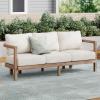 Christopher Knight Home Havets 74.75″W Outdoor 3 Seater Sofa, 6″ Thick Cushion Couch, Acacia Wood Bench Sofa, Slats Panel Open Back, Spacious Seating Bench Couch for Backyard Garden Porch, Brown+Beige