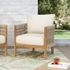 Christopher Knight Home Havets Patio Accent Chair, Acacia Wood Club Chair, Woven Rope Open Back Armchair, 6″ Thick Cushion, Outdoor Comfort Seating Single Sofa for Backyard Garden Poolside, Gray+Beige(Teak+beige)
