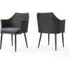 Christopher Knight Home Iona Outdoor Wicker Dining Chairs with Metal Legs and Water Resistant Cushions, 2-Pcs Set, Grey / Mixed Black / Black