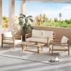 Christopher Knight Home Jamaia 4 Pieces Acacia Furniture Set, Patio Conversation Chat 2-Seat Sofa Set with Coffee Table, Outdoor Loveseat Chair Set for Garden Porch Backyard Balcony, Light Teak+Beige(Light Teak+beige 4 Pcs Set)