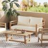 Christopher Knight Home Jamaia 4 Pieces Acacia Furniture Set, Patio Conversation Chat 2-Seat Sofa Set with Coffee Table, Outdoor Loveseat Chair Set for Garden Porch Backyard Balcony, Light Teak+Beige(Light Teak+beige 2 Pcs Set)